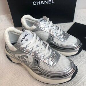 Chanel White and Silver Sneakers